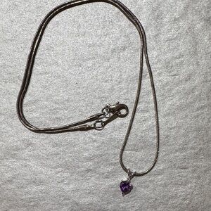 Mini Amethyst heart and diamond pendant set in 92.5 silver